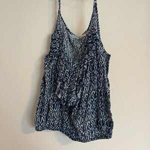 Cecico Blue and White Ruffled Sleeveless Camisole